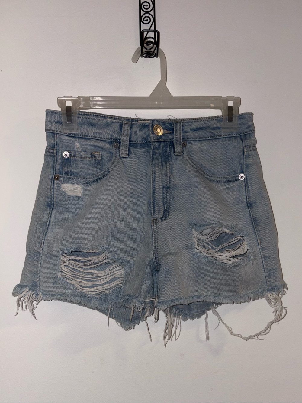 Garage Faded Light Blue Distressed Denim Shorts